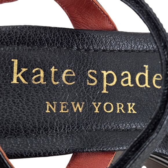 Kate Spade High Rise Spade Platform Wedge Sandals 6 B Black White Striped Preppy - Picture 12 of 14